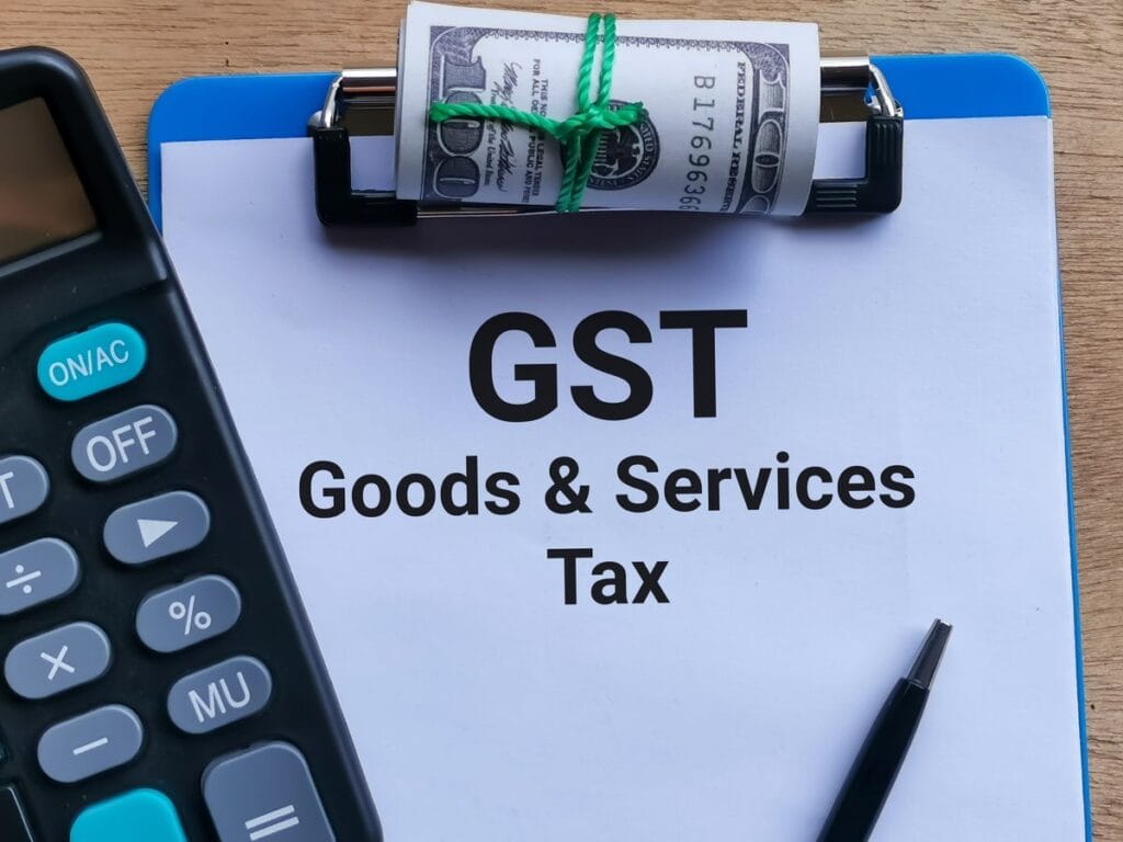 GST Calculator - Goods and Service Tax document with Indian currency