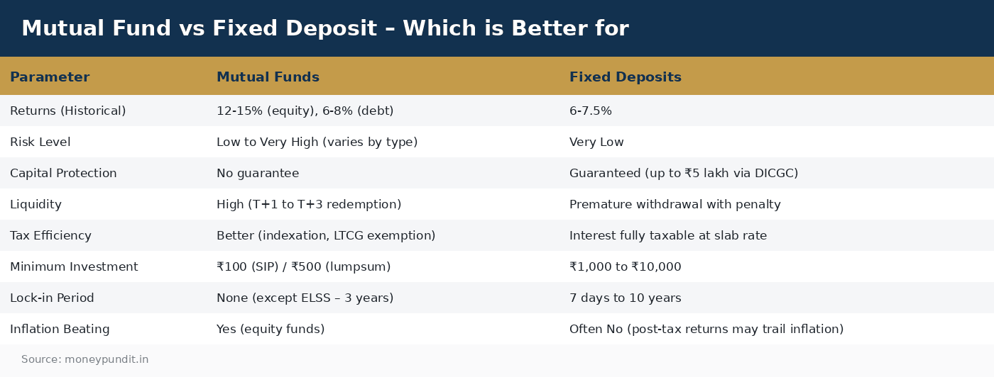 Mutual Fund vs Fixed Deposit – Which is Better for