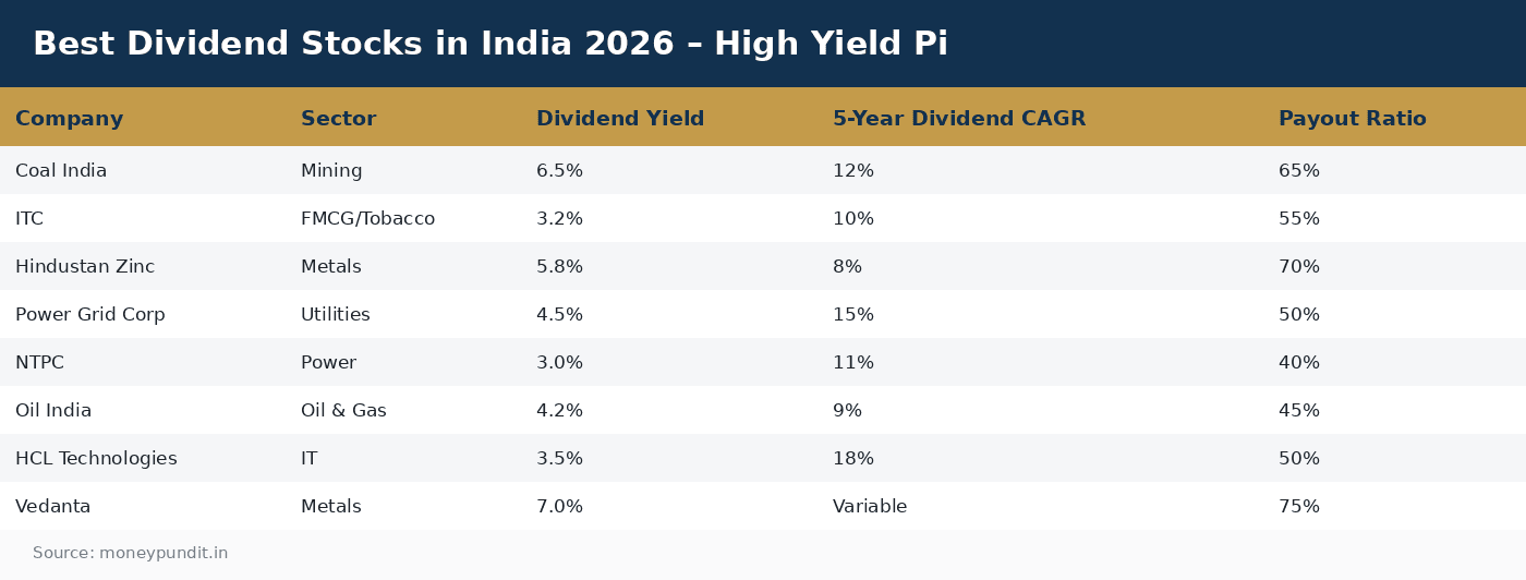 Best Dividend Stocks in India 2026 – High Yield Pi