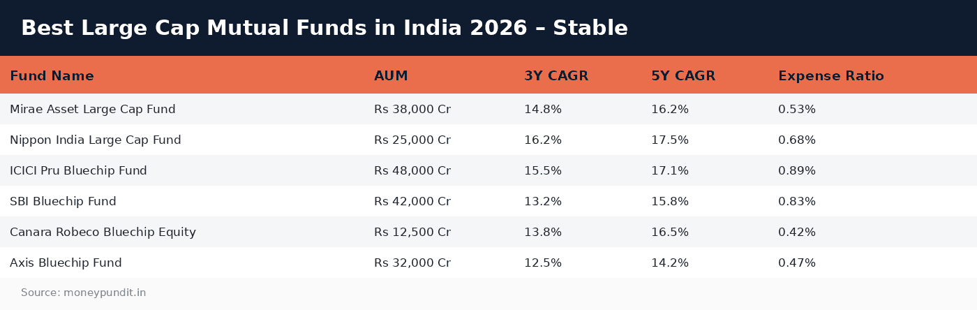Best large cap mutual: Best Large Cap Mutual Funds in India 2026 – Stable