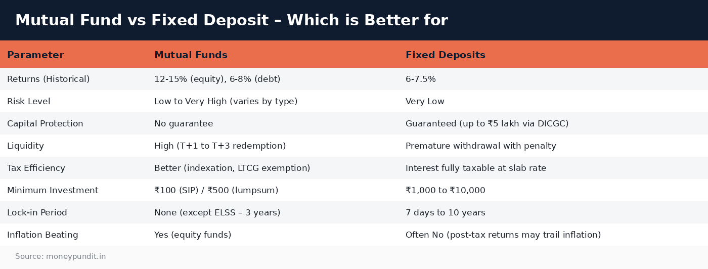 Mutual Fund vs Fixed Deposit – Which is Better for