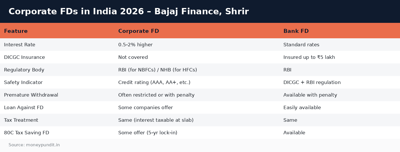 Corporate FD: Corporate FDs in India 2026 – Bajaj Finance, Shrir