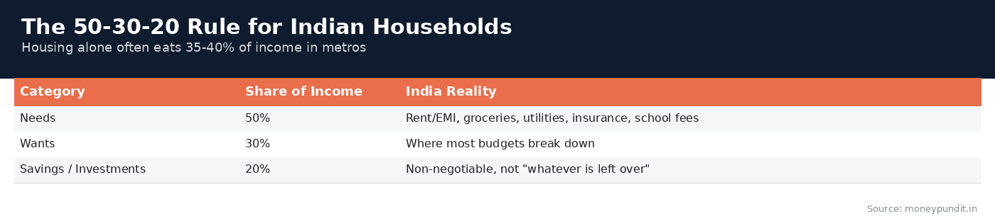 50 30 20 budgeting rule: The 50-30-20 Rule for Indian Households