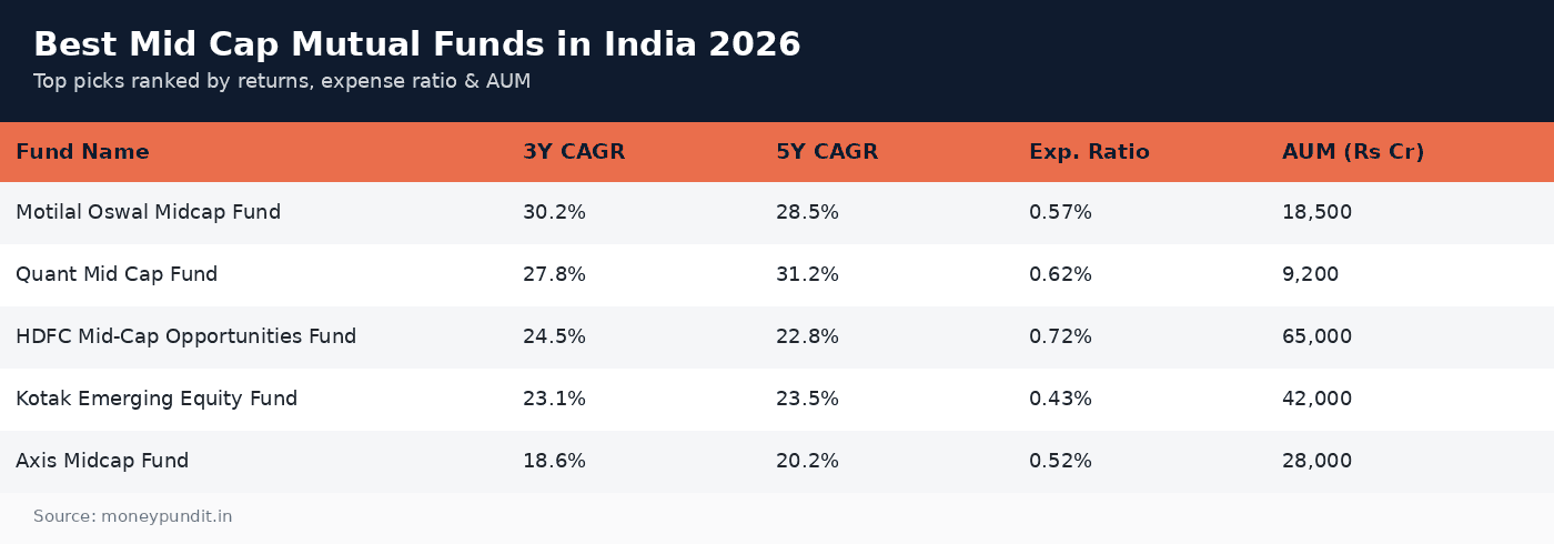 Best mid cap mutual: Best mid cap mutual funds in India 2026 ranked by 3-year and 5-year CAGR