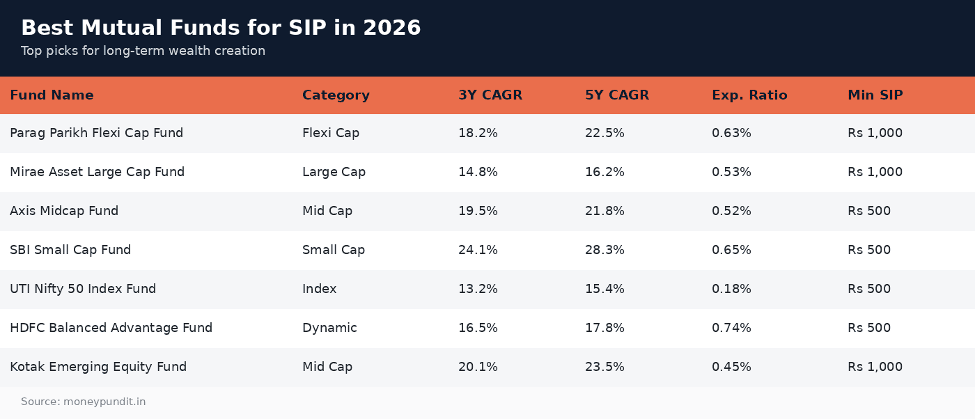 Best mutual funds SIP: Best mutual funds for SIP in 2026 top picks by category and returns